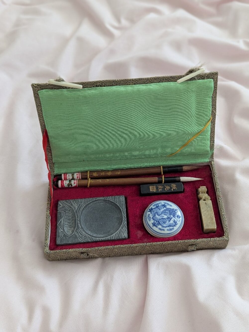 Vintage Chinese Calligraphy Set Ink Stone Brushes Set